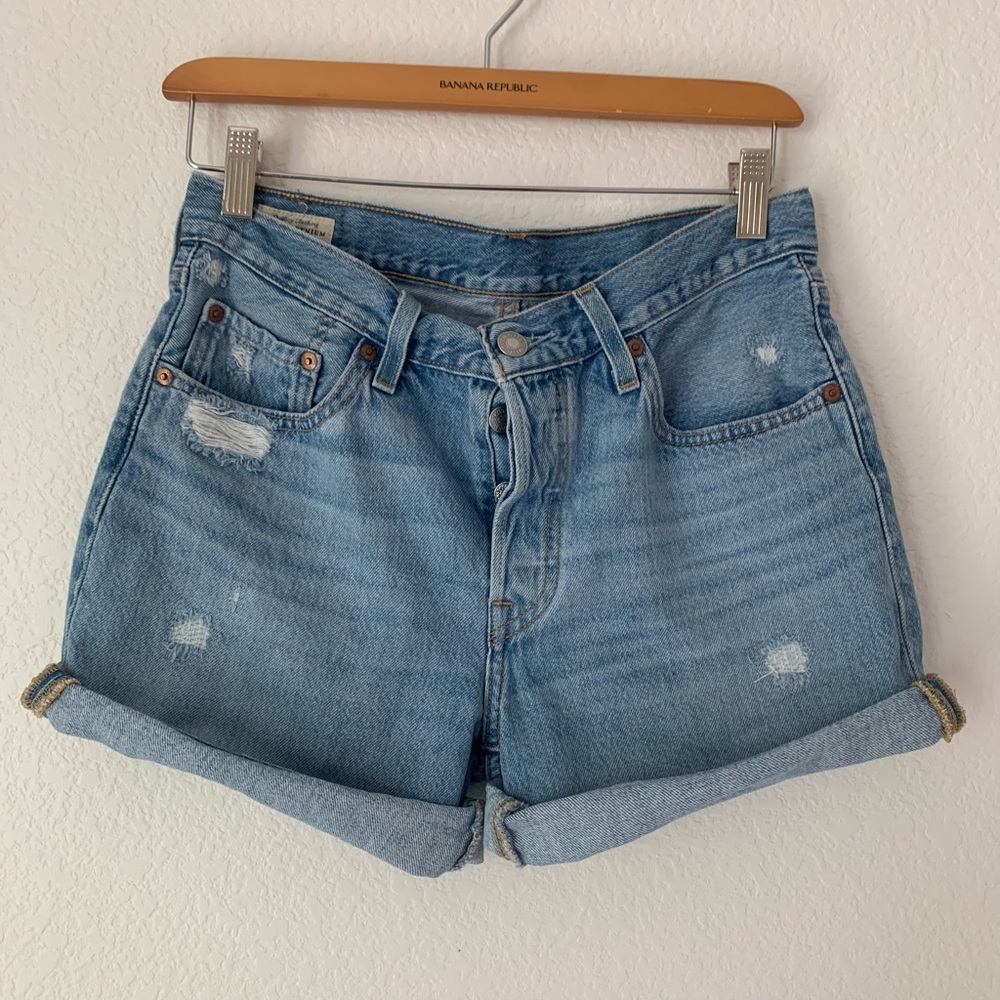 Levi’s Mid Length Distressed Denim Shorts